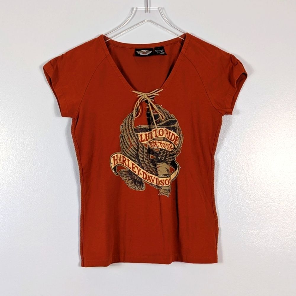 Harley Davidson Women's Rust Orange Eagle Shirt Large
